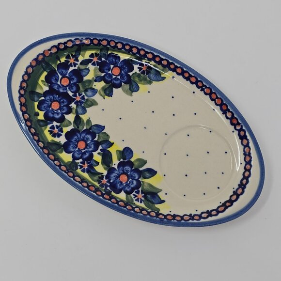 Ceramika Wiza Floral Polish Pottery Mug & Oval Snack Tray Saucer Set Hand Made - Picture 11 of 15